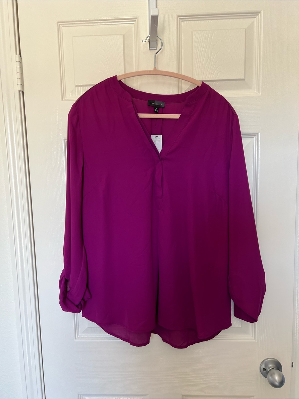 The Limited Magenta V-Neck Roll-Tab Sleeve Blouse, NWT